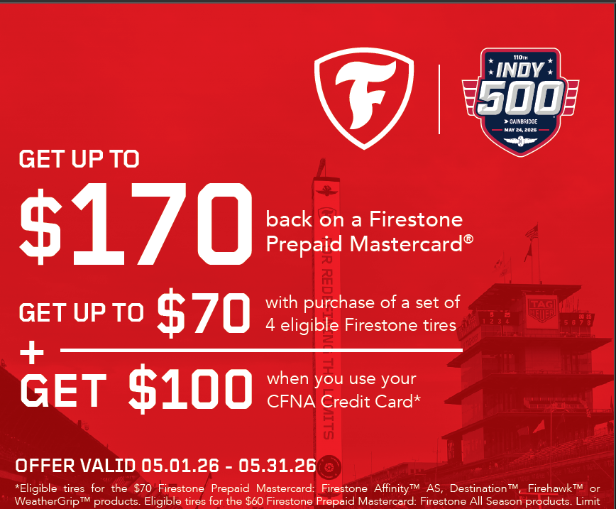 Firestone Indy 500 tire rebate offer